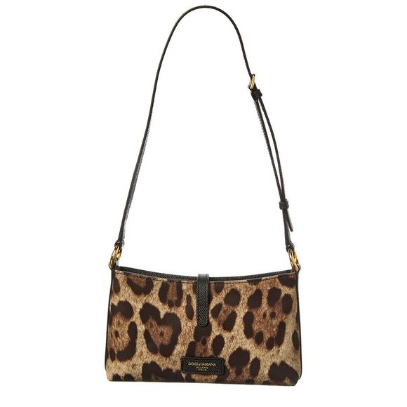 Dolce & Gabbana Lock Canvas & Leather Shoulder Bag, Brown - Picture 2 of 5